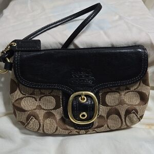 Coach Dark Brown and Tan Signature Clutch